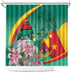 Monument de la Reunification Cameroun Shower Curtain Coat Of Arms With Lily Flowers