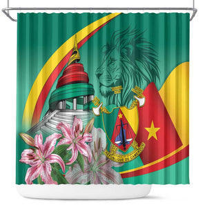 Monument de la Reunification Cameroun Shower Curtain Coat Of Arms With Lily Flowers