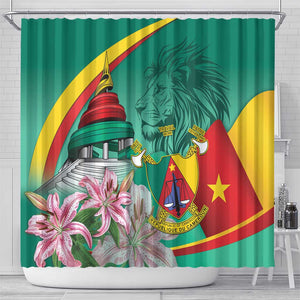 Monument de la Reunification Cameroun Shower Curtain Coat Of Arms With Lily Flowers