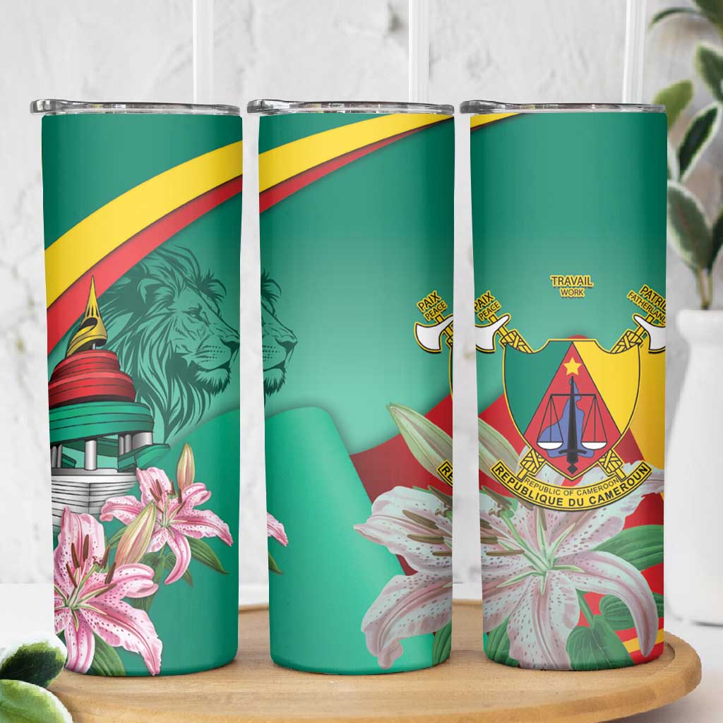 Monument de la Reunification Cameroun Skinny Tumbler Coat Of Arms With Lily Flowers