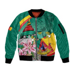 Monument de la Reunification Cameroun Sleeve Zip Bomber Jacket Coat Of Arms With Lily Flowers