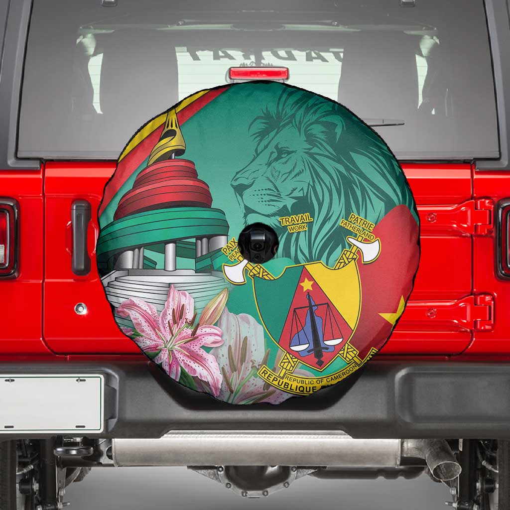 Monument de la Reunification Cameroun Spare Tire Cover Coat Of Arms With Lily Flowers