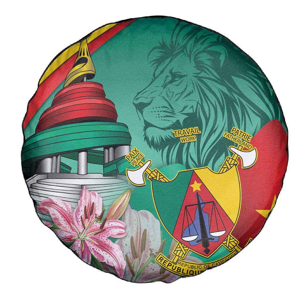 Monument de la Reunification Cameroun Spare Tire Cover Coat Of Arms With Lily Flowers