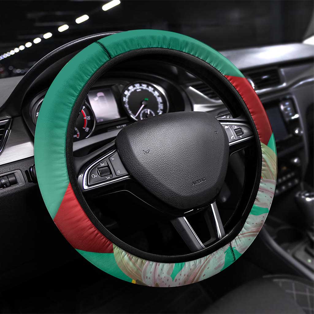 Monument de la Reunification Cameroun Steering Wheel Cover Coat Of Arms With Lily Flowers
