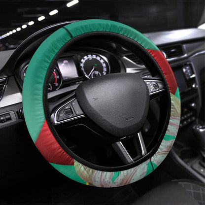 Monument de la Reunification Cameroun Steering Wheel Cover Coat Of Arms With Lily Flowers