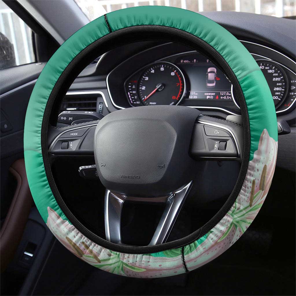 Monument de la Reunification Cameroun Steering Wheel Cover Coat Of Arms With Lily Flowers