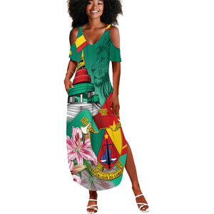Monument de la Reunification Cameroun Summer Maxi Dress Coat Of Arms With Lily Flowers