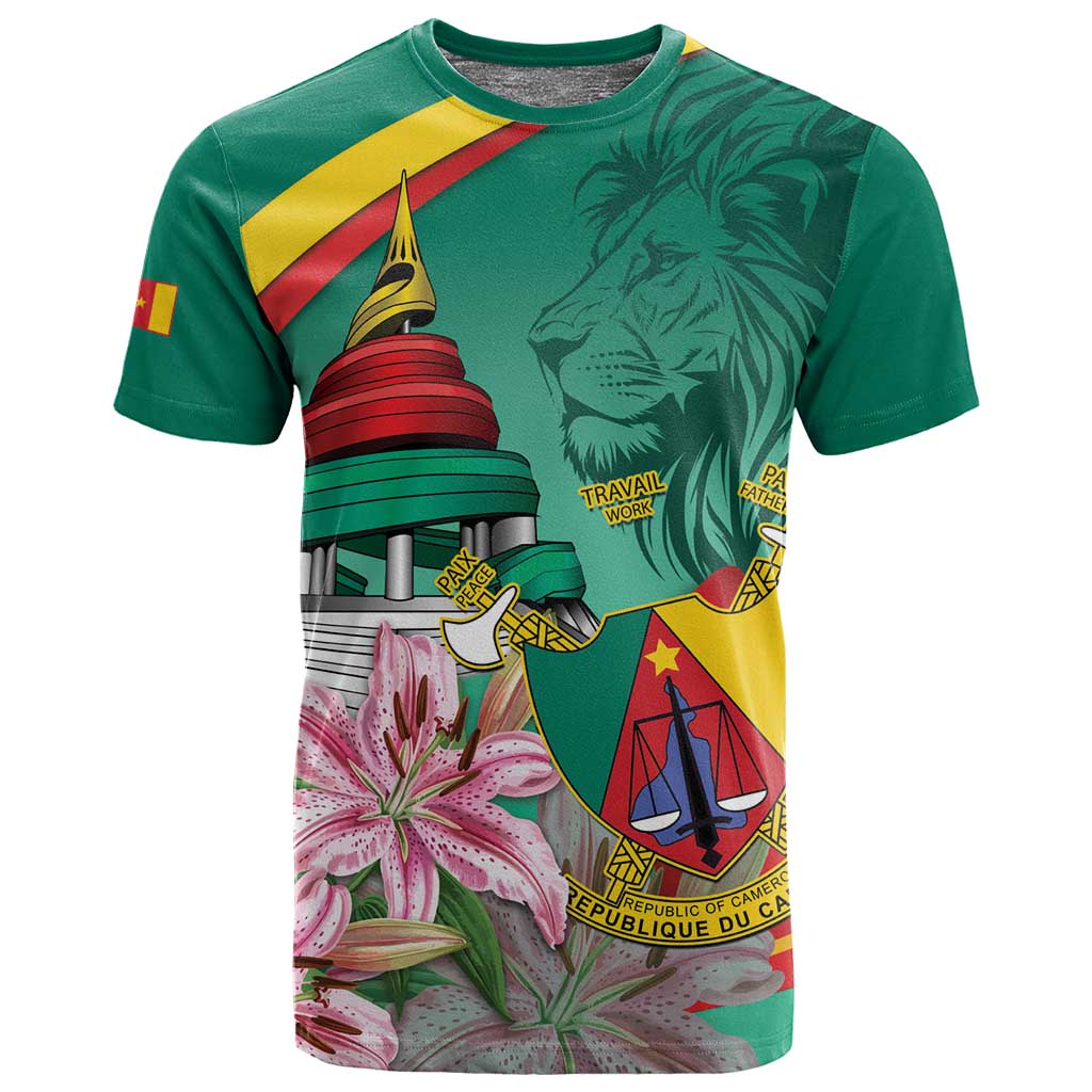 Monument de la Reunification Cameroun T shirt Coat Of Arms With Lily Flowers
