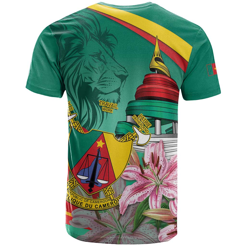 Monument de la Reunification Cameroun T shirt Coat Of Arms With Lily Flowers