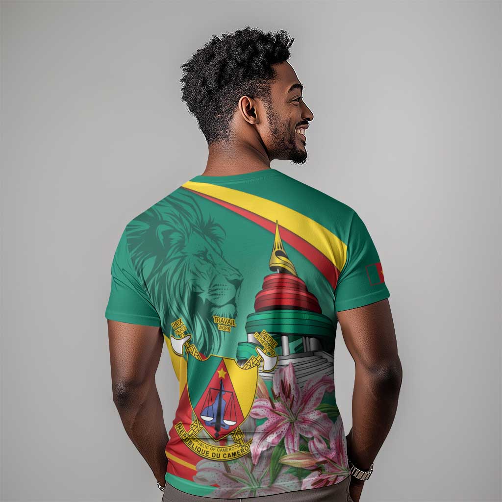 Monument de la Reunification Cameroun T shirt Coat Of Arms With Lily Flowers