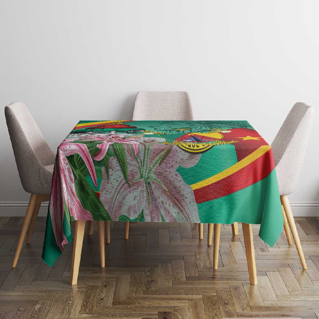 Monument de la Reunification Cameroun Tablecloth Coat Of Arms With Lily Flowers