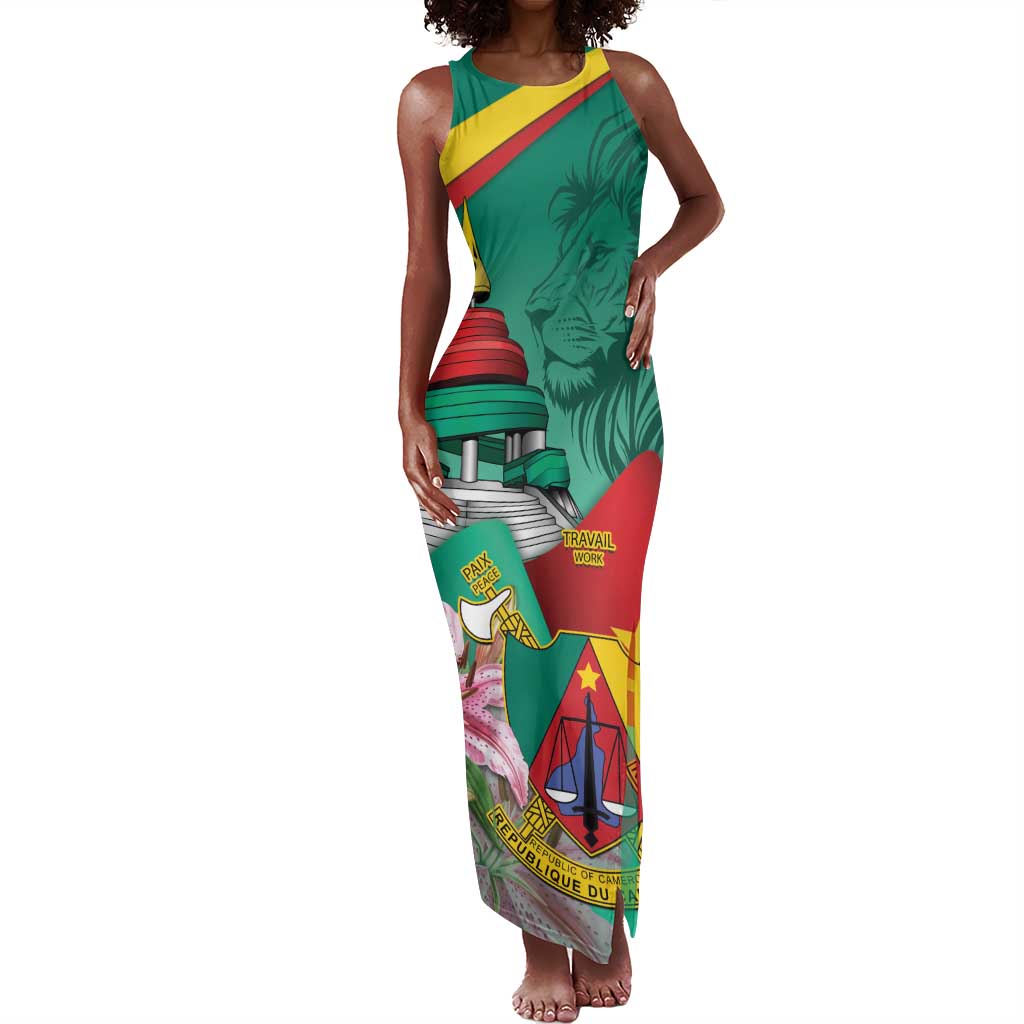 Monument de la Reunification Cameroun Tank Maxi Dress Coat Of Arms With Lily Flowers