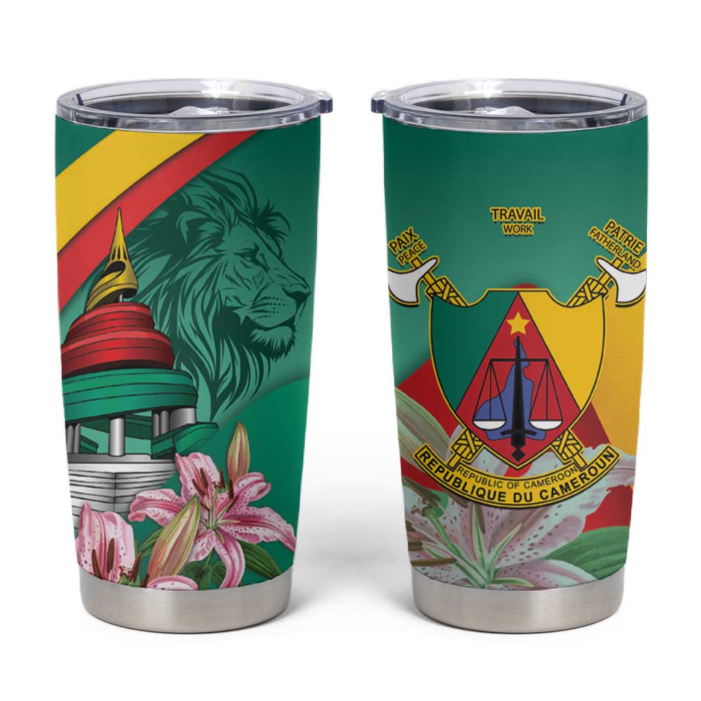 Monument de la Reunification Cameroun Tumbler Cup Coat Of Arms With Lily Flowers