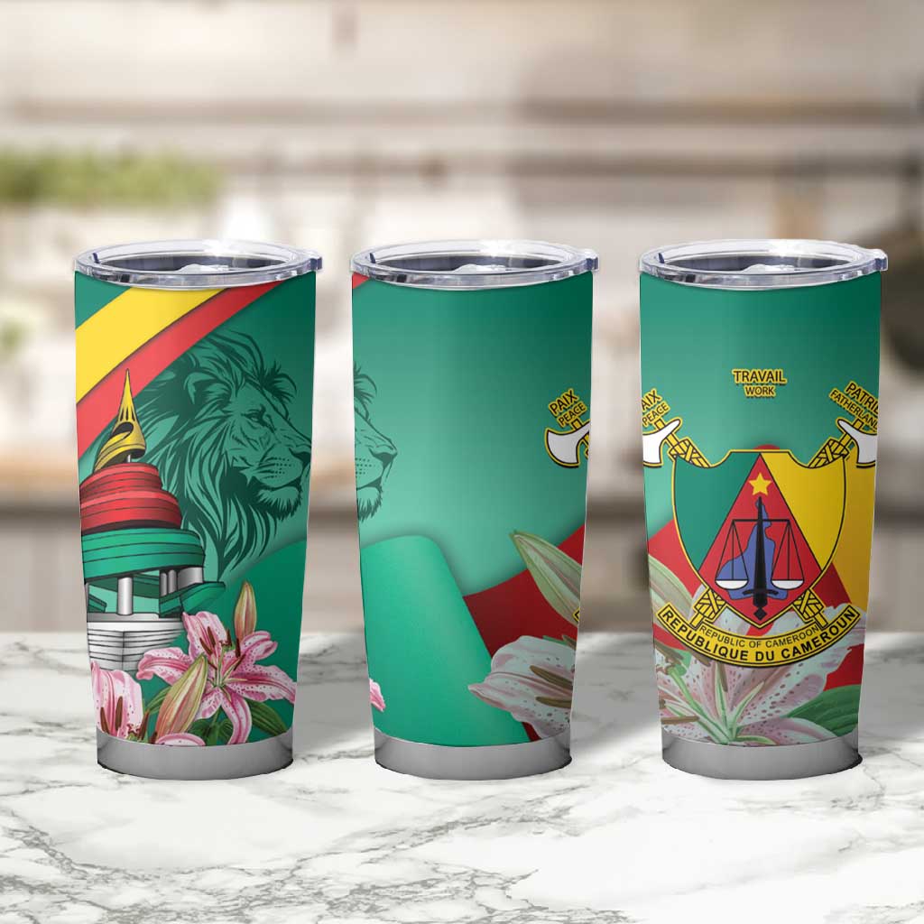 Monument de la Reunification Cameroun Tumbler Cup Coat Of Arms With Lily Flowers