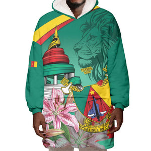Monument de la Reunification Cameroun Wearable Blanket Hoodie Coat Of Arms With Lily Flowers