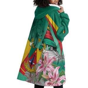 Monument de la Reunification Cameroun Wearable Blanket Hoodie Coat Of Arms With Lily Flowers