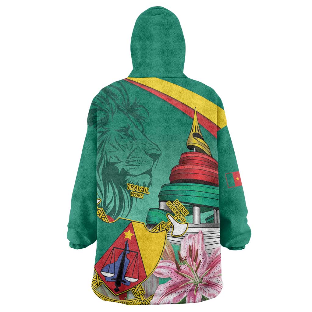 Monument de la Reunification Cameroun Wearable Blanket Hoodie Coat Of Arms With Lily Flowers