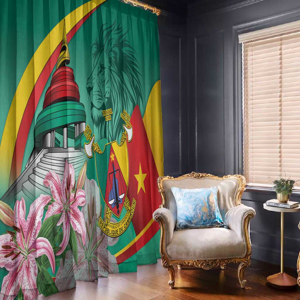 Monument de la Reunification Cameroun Window Curtain Coat Of Arms With Lily Flowers