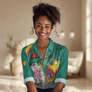 Monument de la Reunification Cameroun Women Casual Shirt Coat Of Arms With Lily Flowers