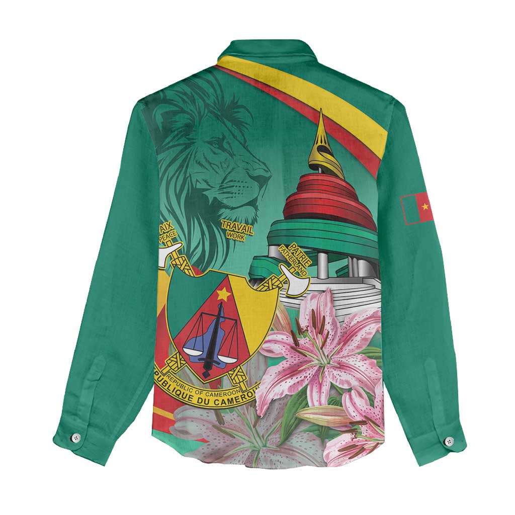 Monument de la Reunification Cameroun Women Casual Shirt Coat Of Arms With Lily Flowers