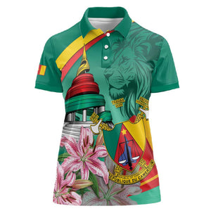 Monument de la Reunification Cameroun Women Polo Shirt Coat Of Arms With Lily Flowers