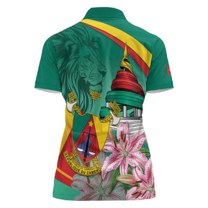 Monument de la Reunification Cameroun Women Polo Shirt Coat Of Arms With Lily Flowers