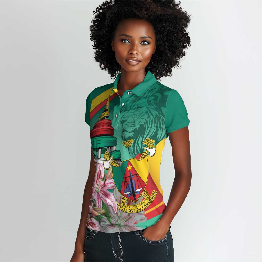 Monument de la Reunification Cameroun Women Polo Shirt Coat Of Arms With Lily Flowers