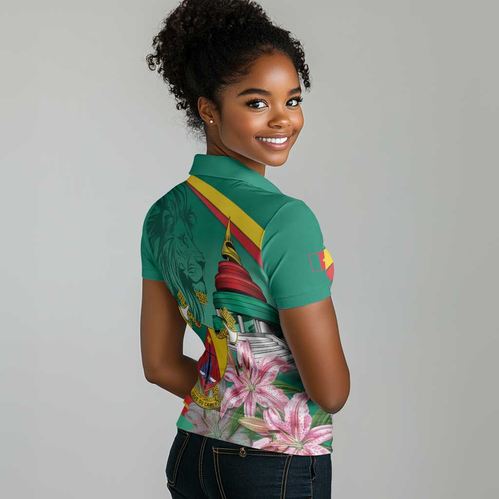 Monument de la Reunification Cameroun Women Polo Shirt Coat Of Arms With Lily Flowers