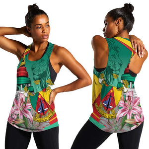 Monument de la Reunification Cameroun Women Racerback Tank Coat Of Arms With Lily Flowers