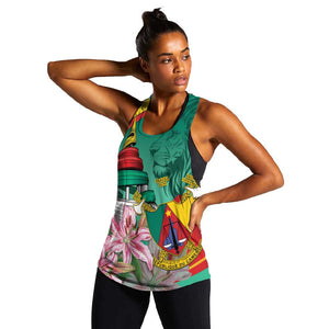 Monument de la Reunification Cameroun Women Racerback Tank Coat Of Arms With Lily Flowers