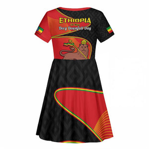 Ethiopia Derg Downfall Day Kid Short Sleeve Dress Ethiopian Lion of Judah