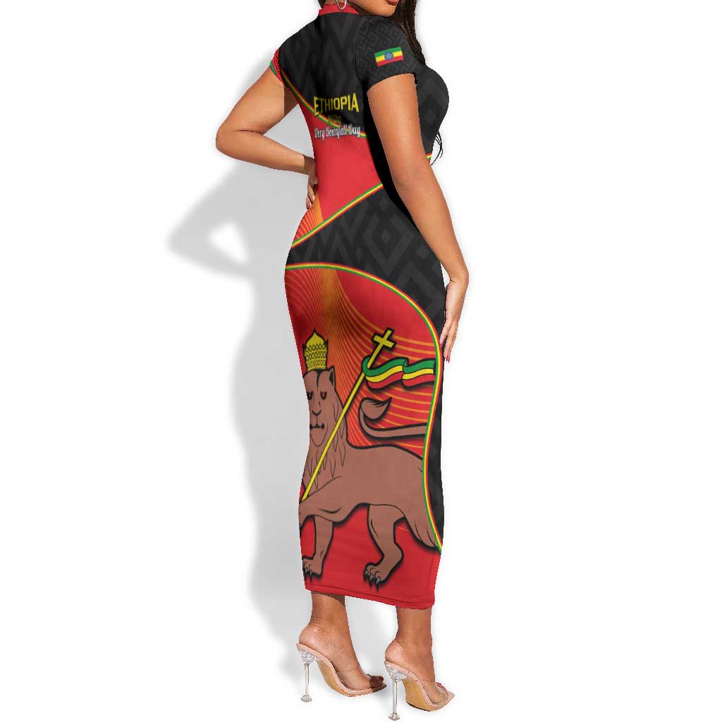 Ethiopia Derg Downfall Day Short Sleeve Bodycon Dress Ethiopian Lion of Judah LT14