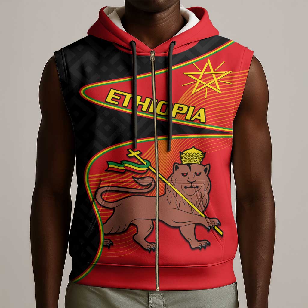 Ethiopia Derg Downfall Day Sleeveless Zip Hoodie Ethiopian Lion of Judah - African Pride