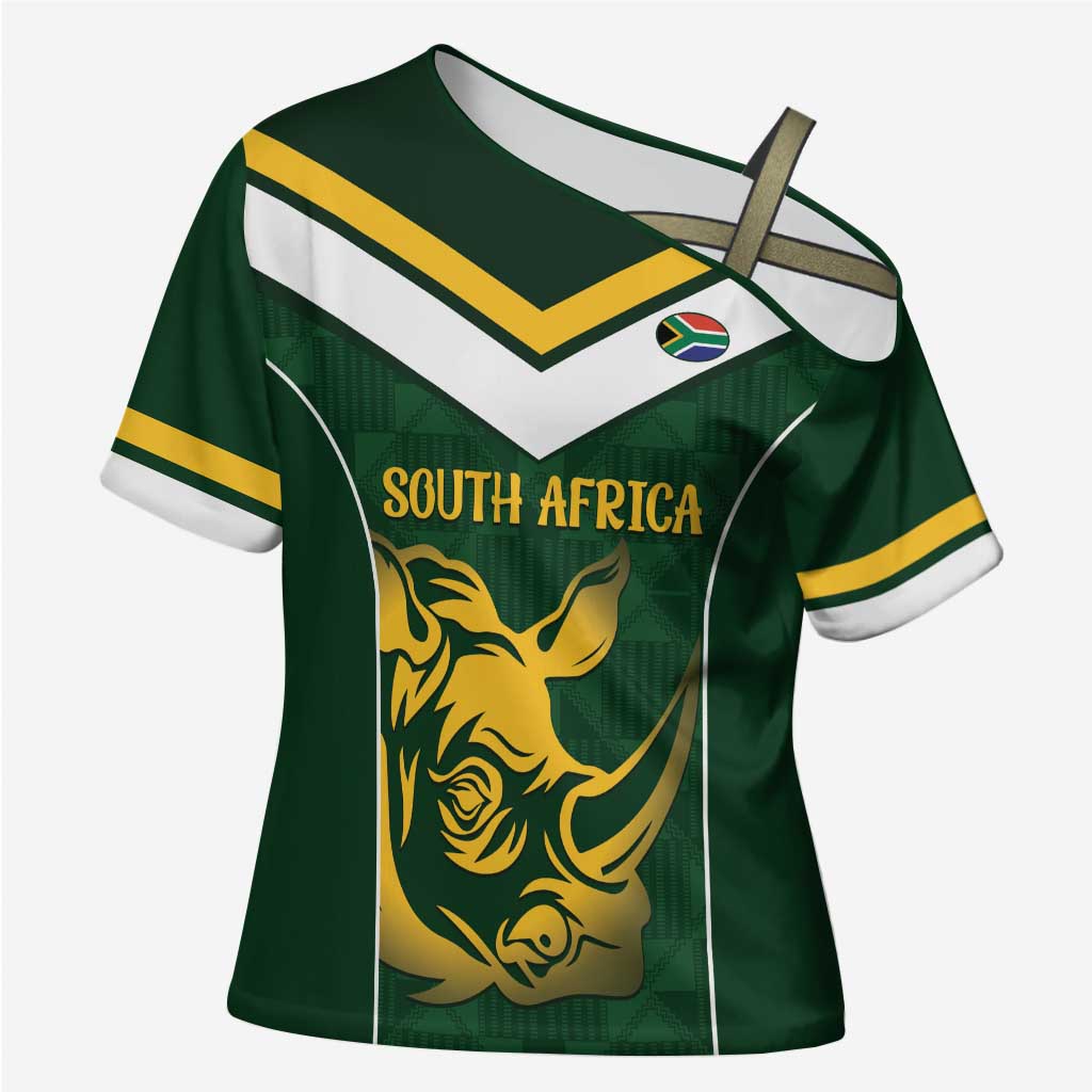 South Africa Rugby Custom Cross Shoulder Shirt Springboks Kente Rhino Symbol