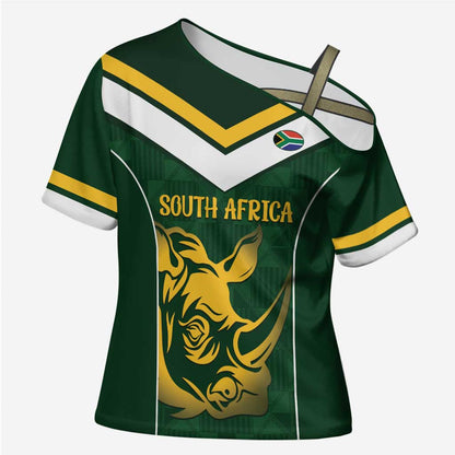 South Africa Rugby Custom Cross Shoulder Shirt Springboks Kente Rhino Symbol