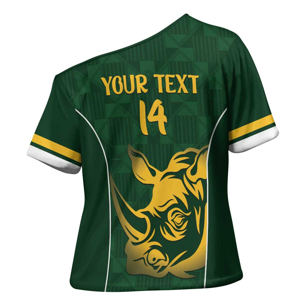 South Africa Rugby Custom Cross Shoulder Shirt Springboks Kente Rhino Symbol