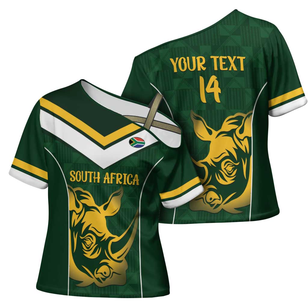 South Africa Rugby Custom Cross Shoulder Shirt Springboks Kente Rhino Symbol