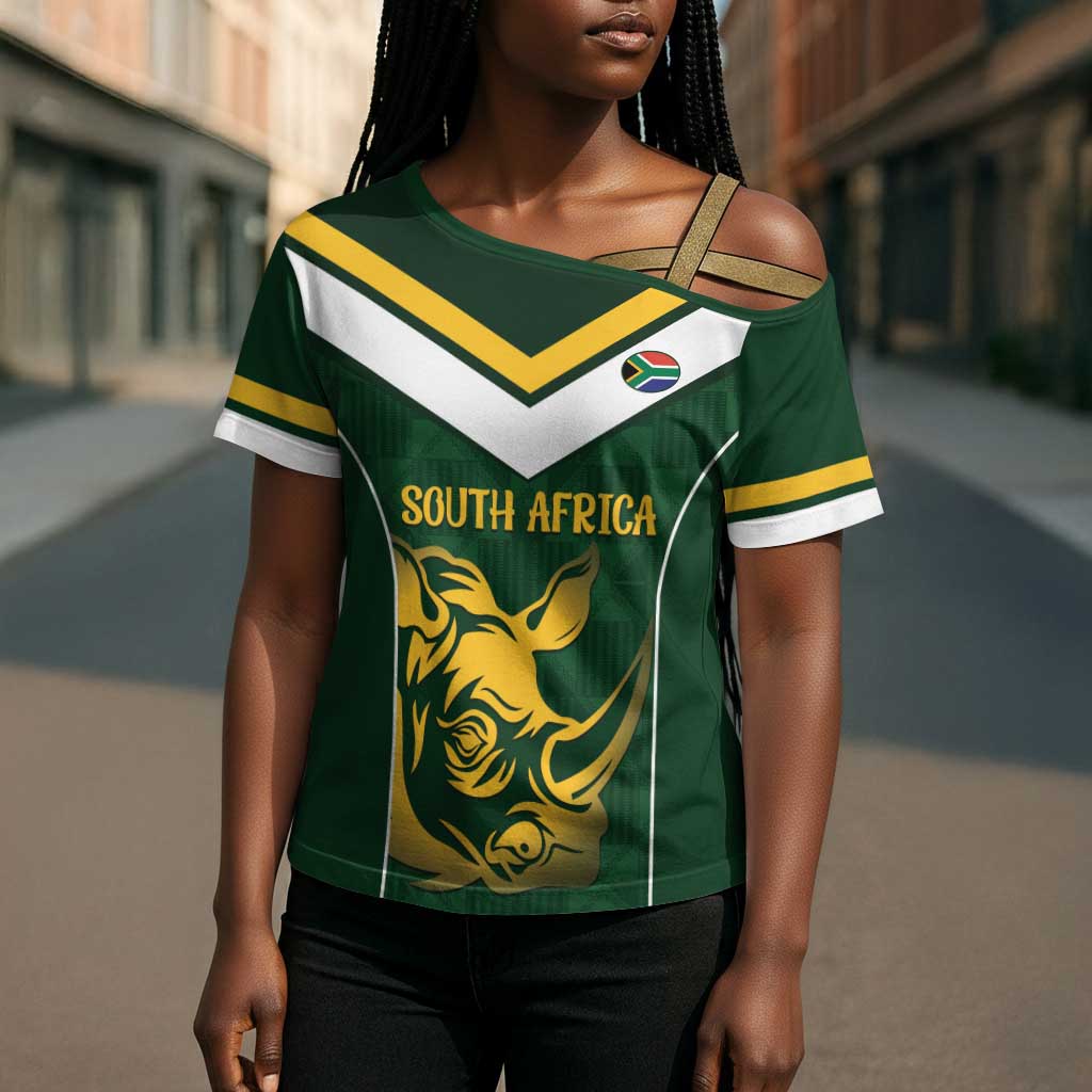 South Africa Rugby Custom Cross Shoulder Shirt Springboks Kente Rhino Symbol