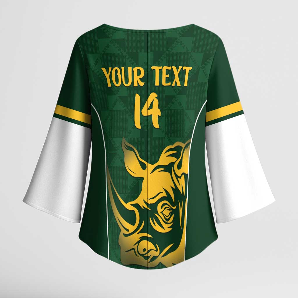 South Africa Rugby Custom Kimono Sleeve Blouse Springboks Kente Rhino Symbol