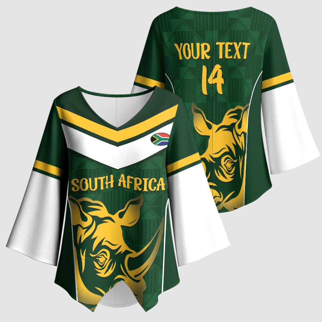 South Africa Rugby Custom Kimono Sleeve Blouse Springboks Kente Rhino Symbol