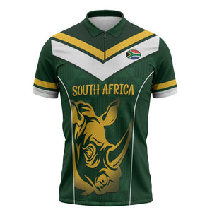 South Africa Rugby Custom Zipper Polo Shirt Springboks Kente Rhino Symbol