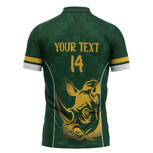 South Africa Rugby Custom Zipper Polo Shirt Springboks Kente Rhino Symbol