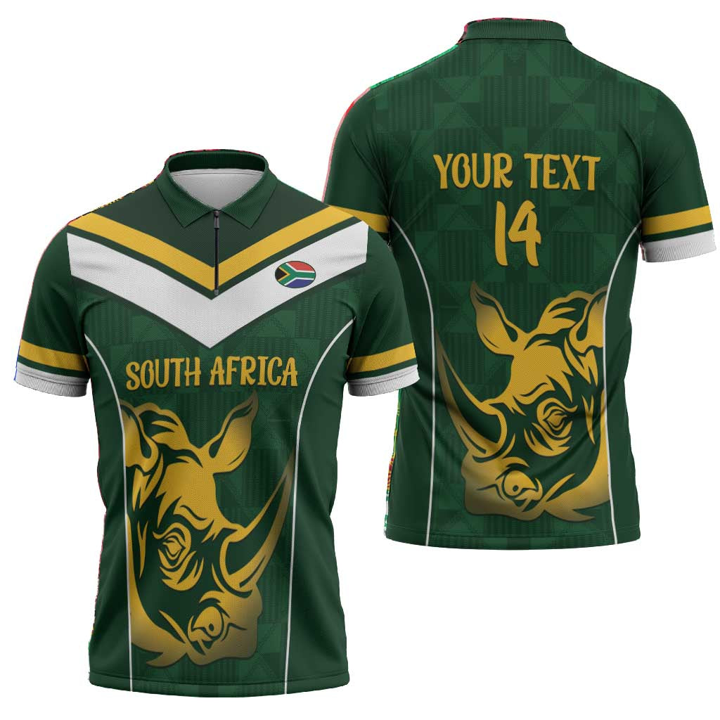 South Africa Rugby Custom Zipper Polo Shirt Springboks Kente Rhino Symbol