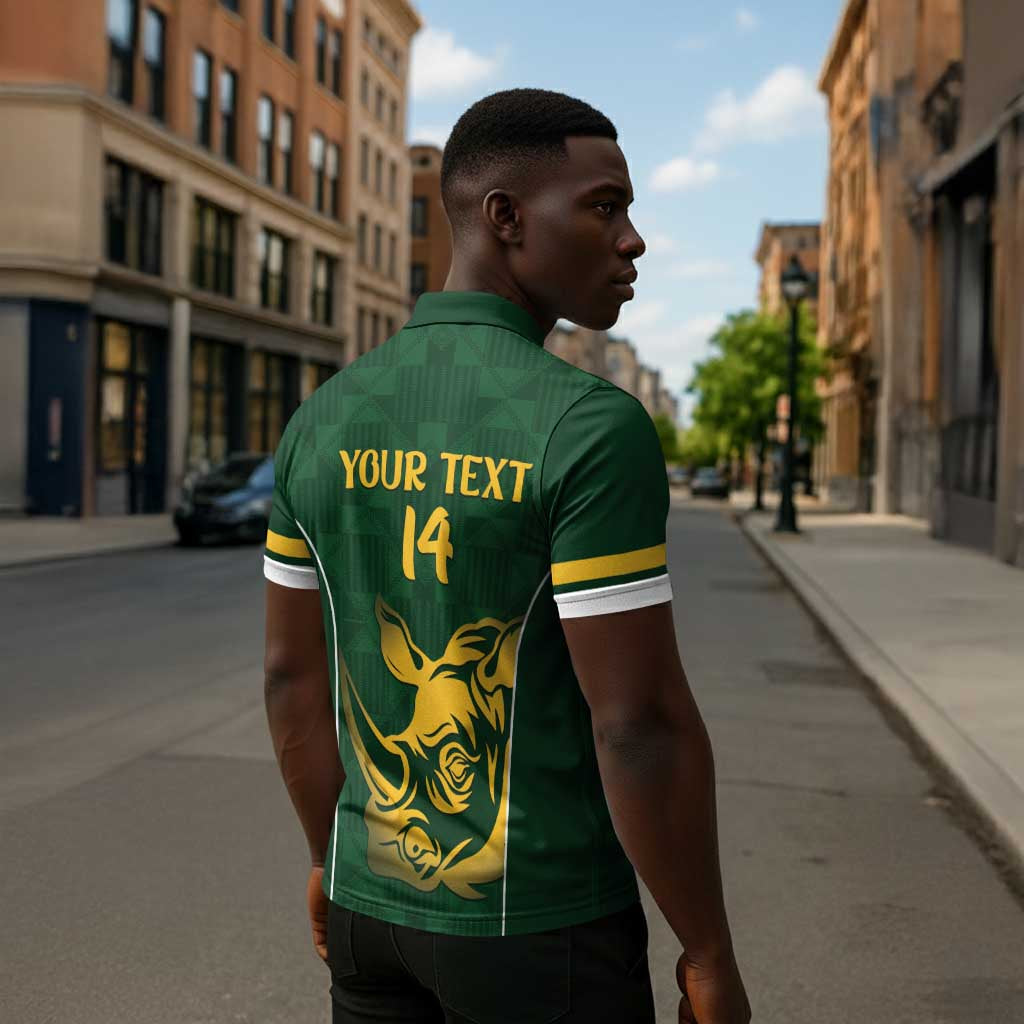 South Africa Rugby Custom Zipper Polo Shirt Springboks Kente Rhino Symbol