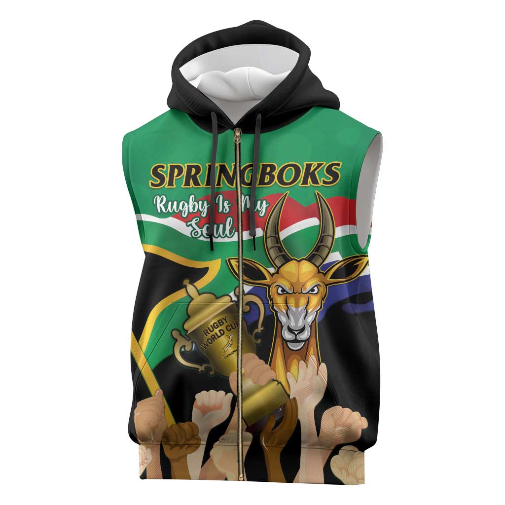 South Africa Special Holiday Sleeveless Zip Hoodie Springboks Champions Celebration Rugby Is My Soul - African Pride