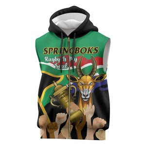 South Africa Special Holiday Sleeveless Zip Hoodie Springboks Champions Celebration Rugby Is My Soul - African Pride