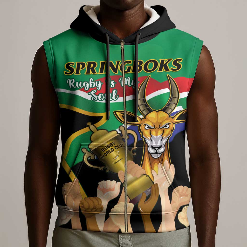 South Africa Special Holiday Sleeveless Zip Hoodie Springboks Champions Celebration Rugby Is My Soul - African Pride