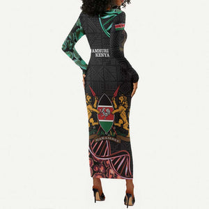 Afro Kenya Long Sleeve Bodycon Dress Kenyan Is In My DNA - Jamhuri Day LT14