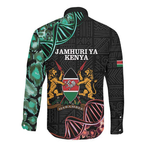 Afro Kenya Long Sleeve Button Shirt Kenyan Is In My DNA - Jamhuri Day