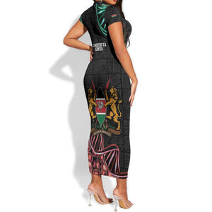 Afro Kenya Short Sleeve Bodycon Dress Kenyan Is In My DNA - Jamhuri Day LT14